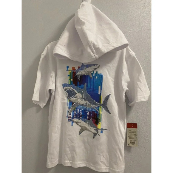 Shark Sequin jersey hoodie boys Short Sleeves Size 7 - Picture 6 of 7